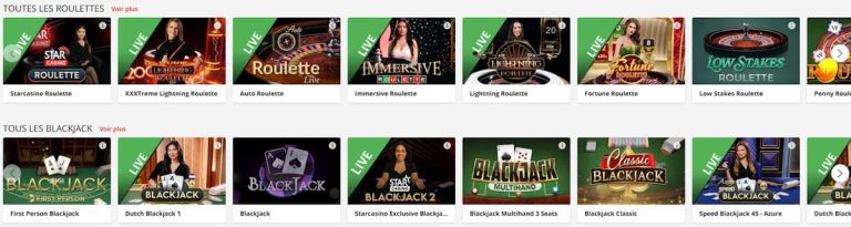 Star Casino jeux table